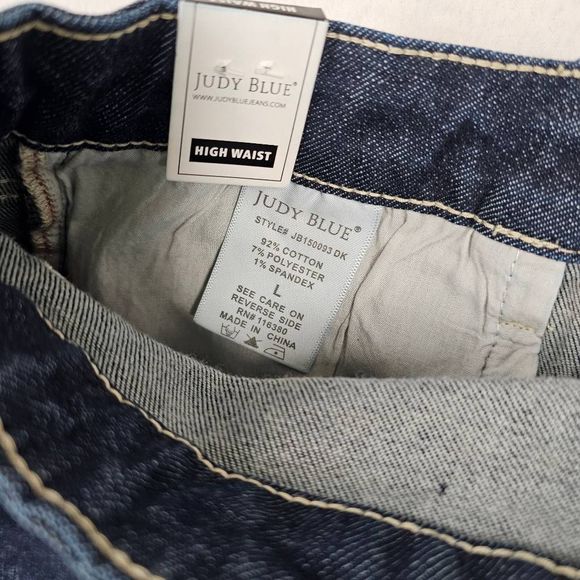 Judy Blue High Waist Denim Jean Shorts Dark Blue Large New - Picture 3 of 3